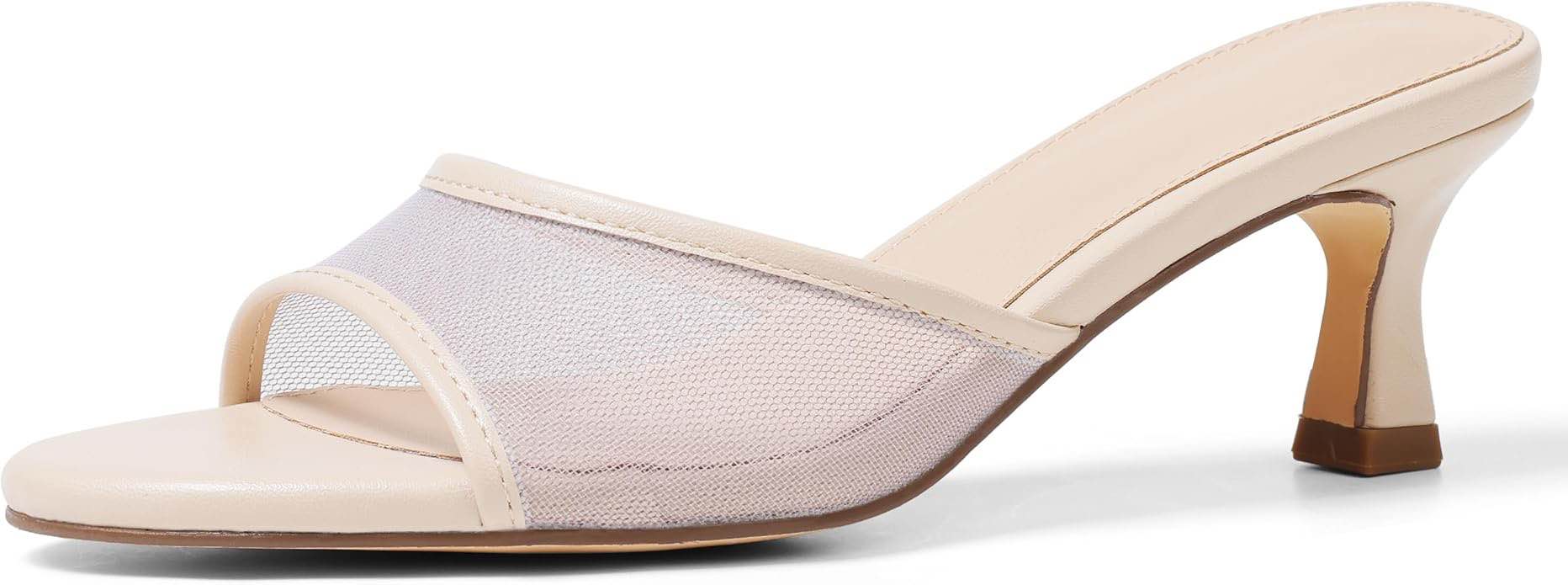 VOMIRA Heeled Sandals for Women Round Open Toe Slip On Kitten Heels Slides Sandals Nude Mesh Nude Heels Summer Party Dressy Heels Stiletto Slingback Heels, Size 9