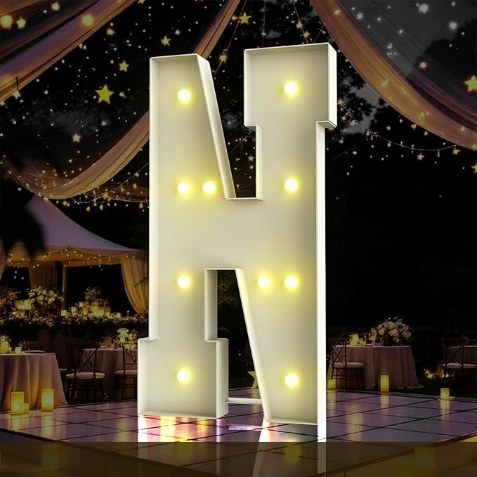 4FT Marquee Light Up Letters N,Party Decoration Large Marquee Light Up Letters with Weighted Water Bag,Pre-cut Foam Board Set Can Be Used for Birthdays,Weddings,Baby Anniversaries