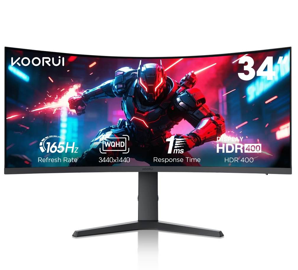 KOORUI 34'' Ultrawide 4K Curved Gaming Monitor, 165Hz WQHD HDMI Display Port, Black