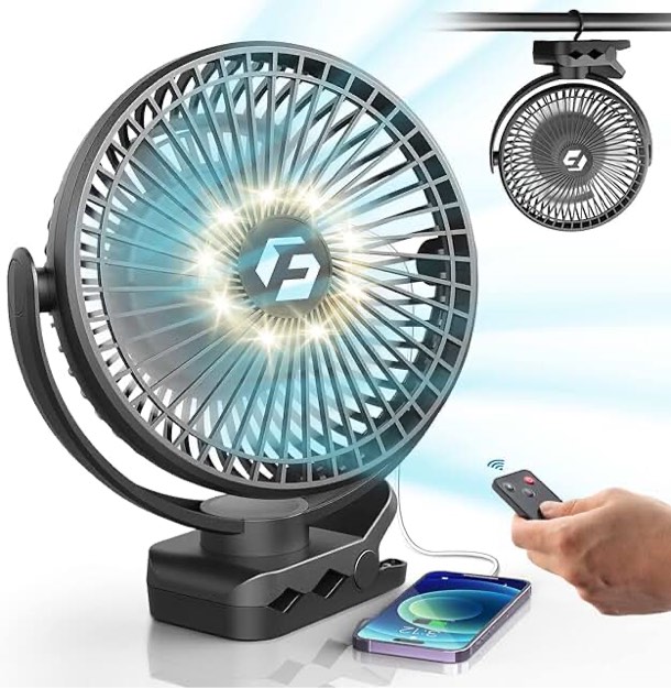 8-inch Clip on Fan - 12000mAh Portable Fan Battery Rechargeable with 3 Speeds and Strong Airflow, USB Fan Small Desk Fan Personal Quiet Fan for Office Stroller Bedroom and Camping