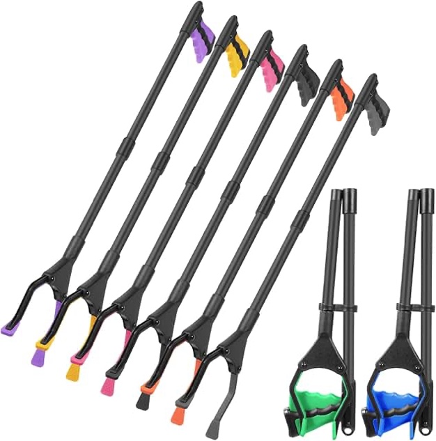 Ctosree 8 Pack 32" Trash Grabber Reacher Tool for Elderly, Foldable Litter Picker Upper, Lightweight Trash Pick up Stick, Long Handy Mobility Aids for Home Garden Arm Extension(Multicolor)