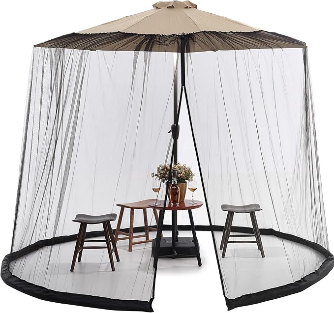 Mosquito Nets,Polyester Mesh Net Screen,Universal Canopy Net with Zipper Door and Adjustable Rope,Fits 8-10FT Outdoor Umbrellas and Patio Tables. (Black)