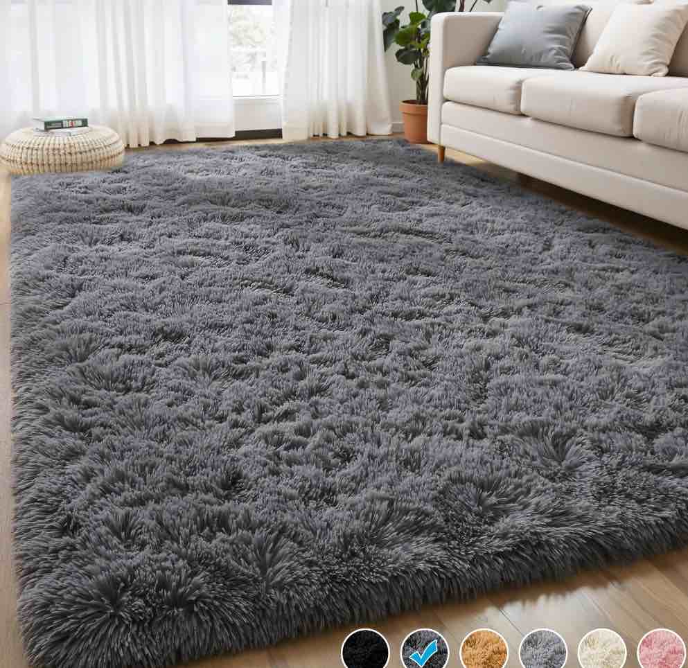 Nefoso Shag Area Rug, 8ft x 10ft Soft Fluffy Area Rugs for Living Room Bedroom Decor Carpet, Dark Gray