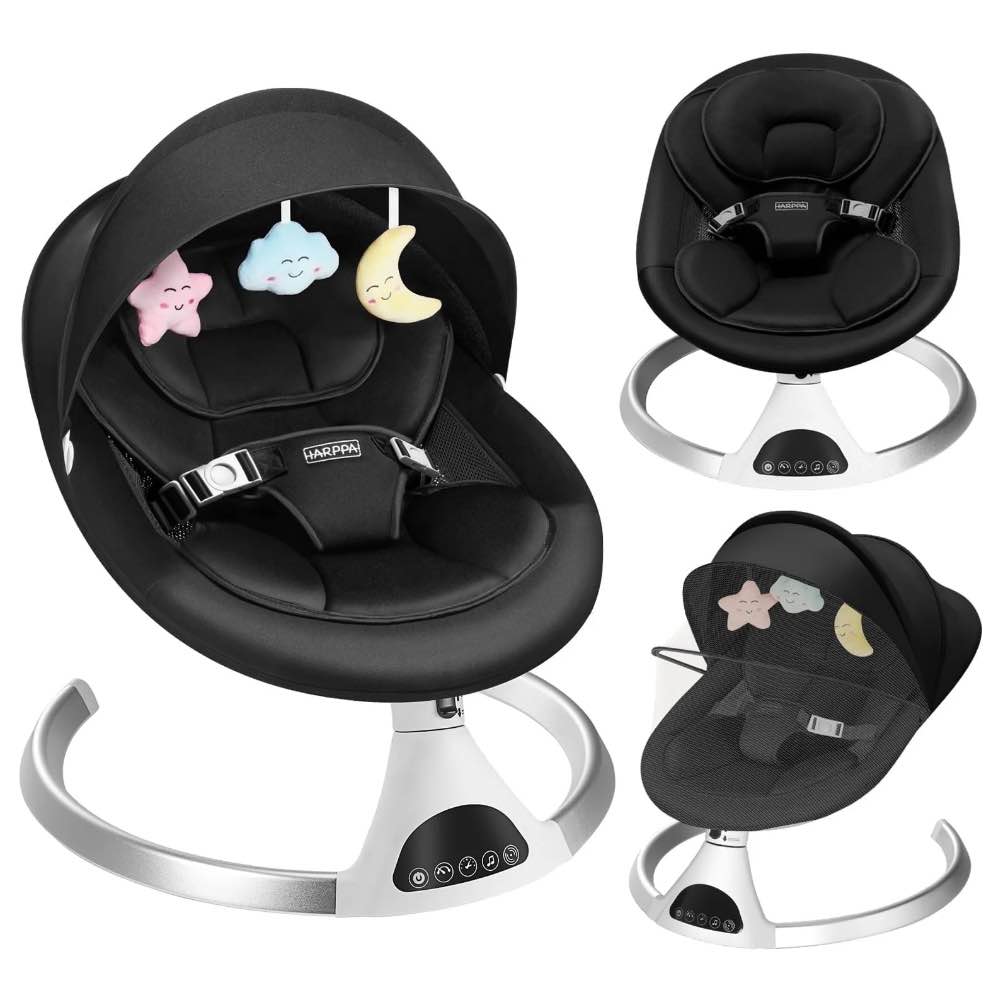 HARPPA Electric Baby Swing, Infant Swing with Remote Control, 5 Sway Speeds, Black