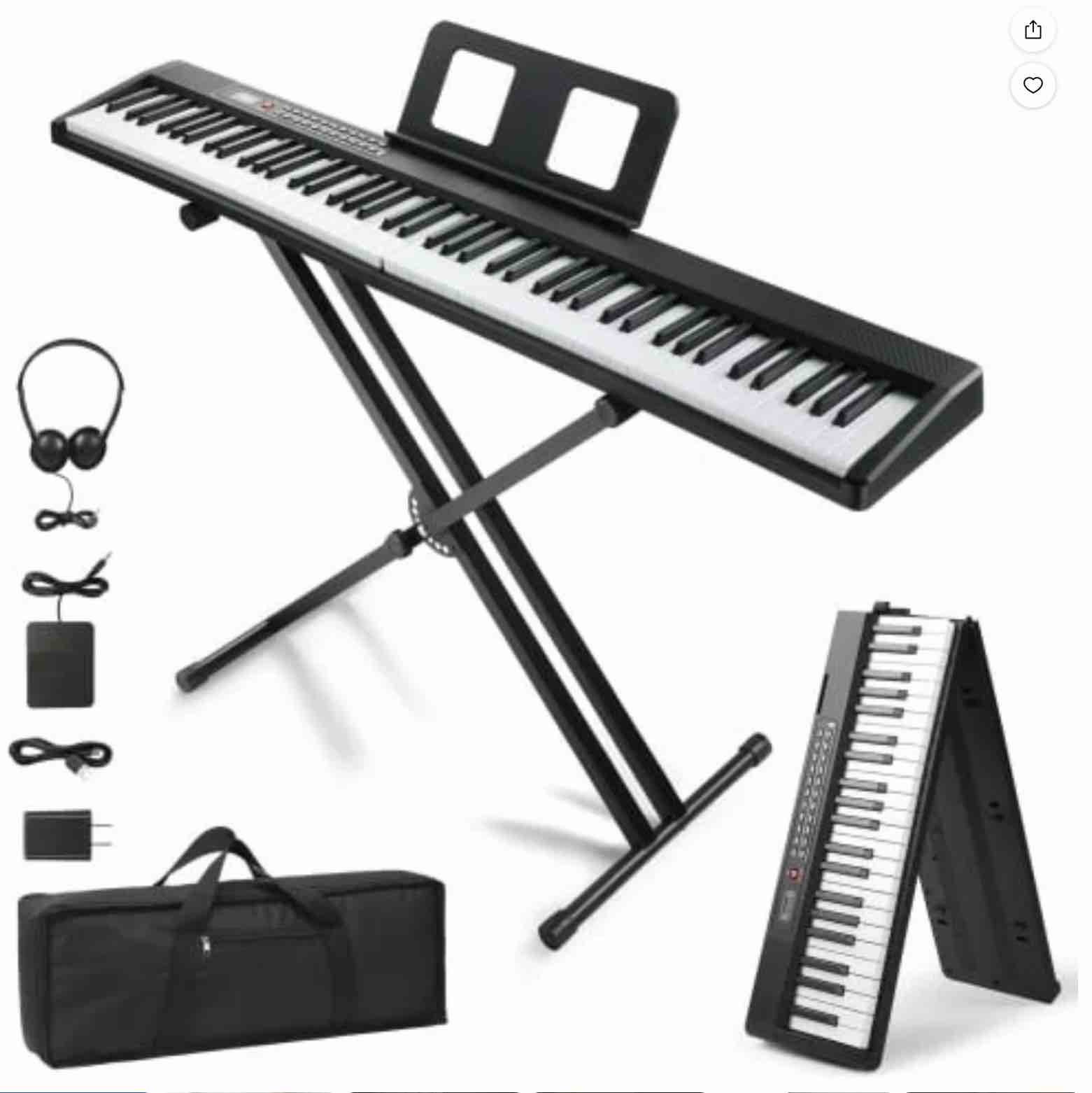 Ktaxon 88 Key Portable Folding Keyboard Piano, Semi-Weighted Digital Piano with Stand, Handbag, Headphone for Adult, Toddler, Kids