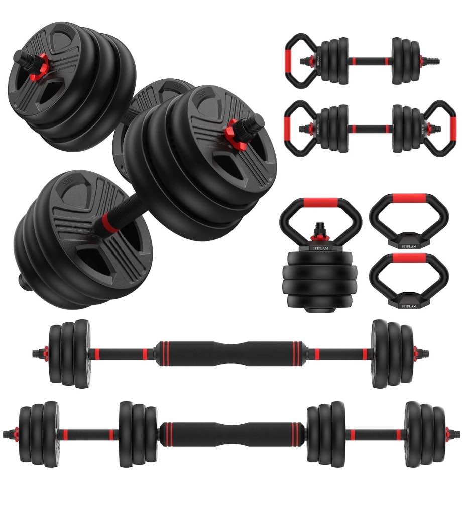 Adjustable Dumbbells, 55lbs Free Weight Set with Connector, 6 in1 Dumbbells Set as Barbell, Kettlebells, Push up Stand, Fitness Exercises for Home Gym Suitable Men/Women