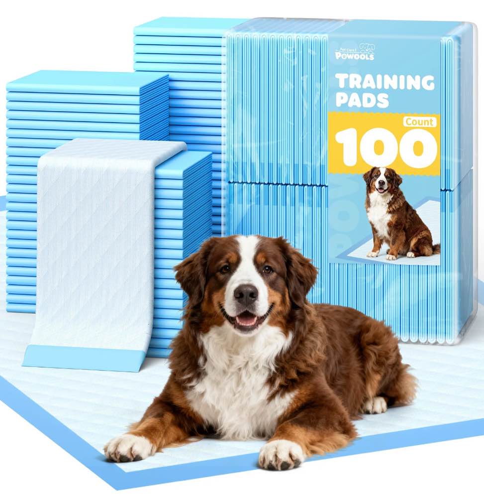 Powools Puppy Pads, 33.5" x 27.5" X-Large 6-Layer 100 Pack Dog Wee Wee Pads with Powerful Absorbency