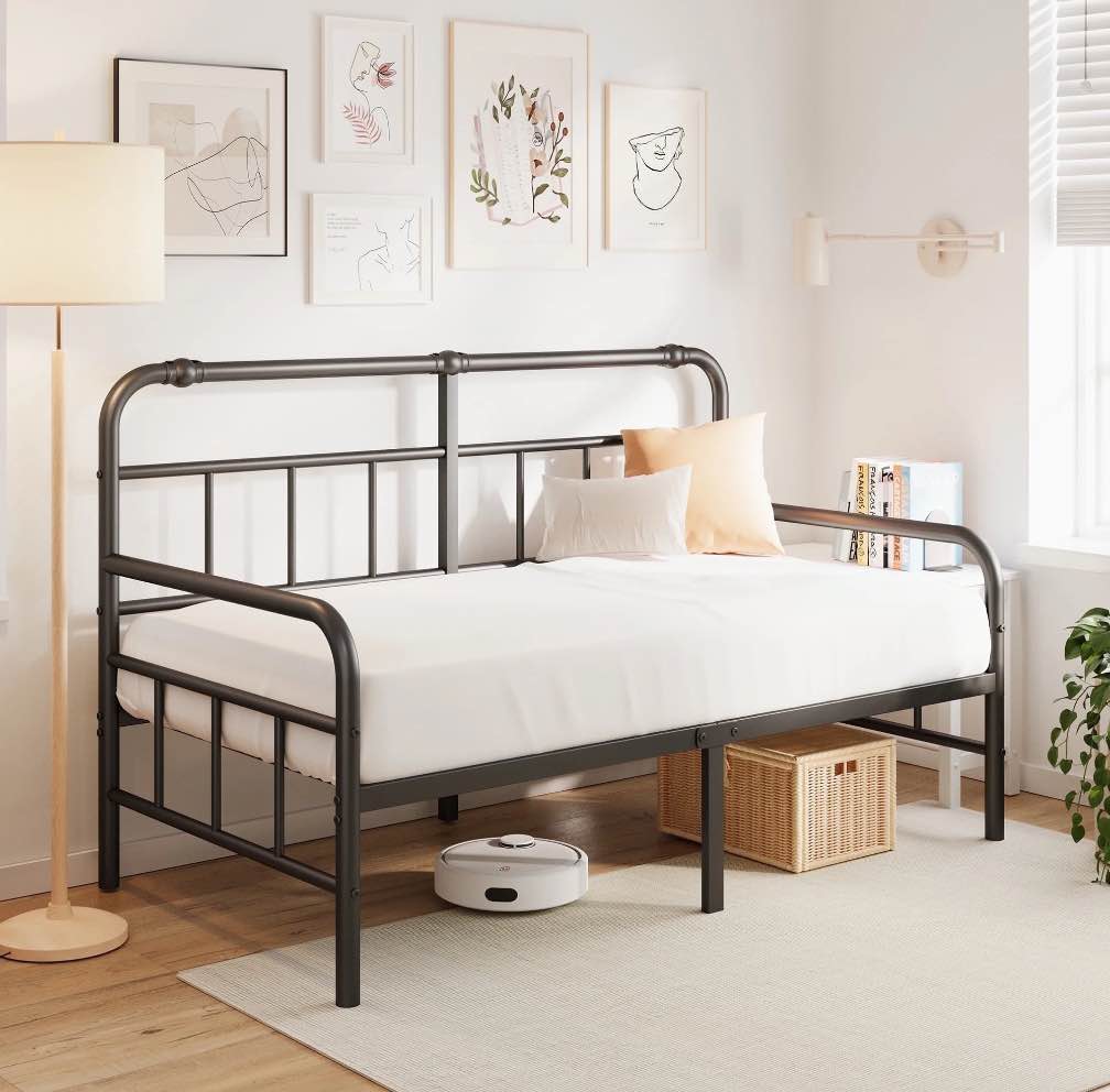 QFTIME 14 inch Twin Size Metal Daybed Frame, Metal Slats Support, Twin Sofa Bed Daybed Frame for Living Room