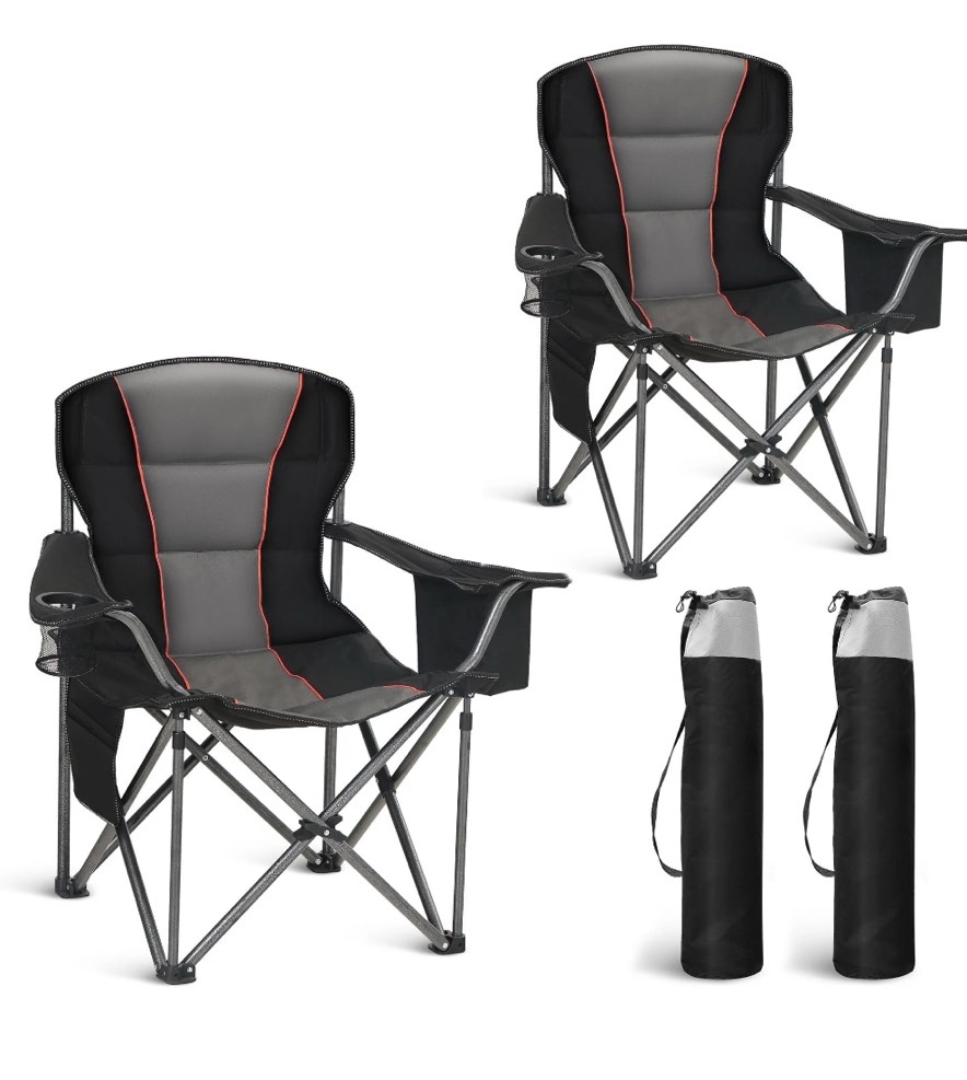 Sophia & William 2 Pack Oversized Camping Chair Heavy-Duty Steel Frame Supports 450Lbs, Foldable Outdoor Lawn Chair with Cup Holder for Backyard & Camping, Black