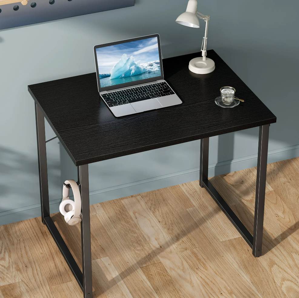 Casacomoda Small Computer Desk - 32 Inch Writing Table with Headphone Hooks for Home Office,  Modern Black