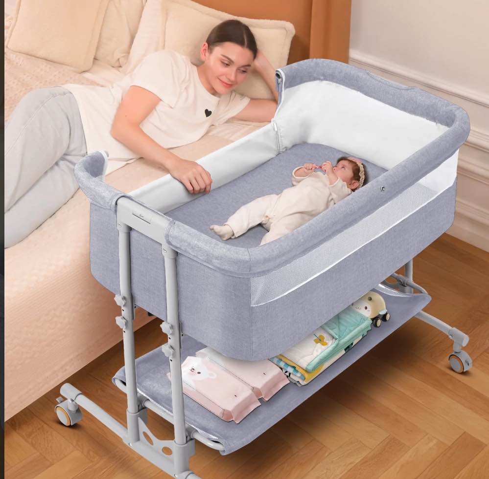 Babyeap Baby Bassinet Bedside Sleeper Bassinet for 0–5 Months Infants, Unisex, Light Grey