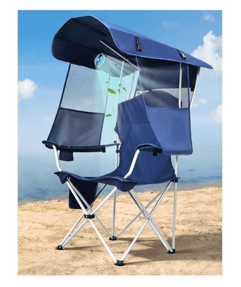 VicTsing Beach Chair with Canopy Shade and Fan, 360° Rotatable & 3-Speed Airflow, Portable Foldable Camping Chair with Canopy and Powerful & Quiet Fan, Cup Holder, Side Pocket, Supports 330 lbs