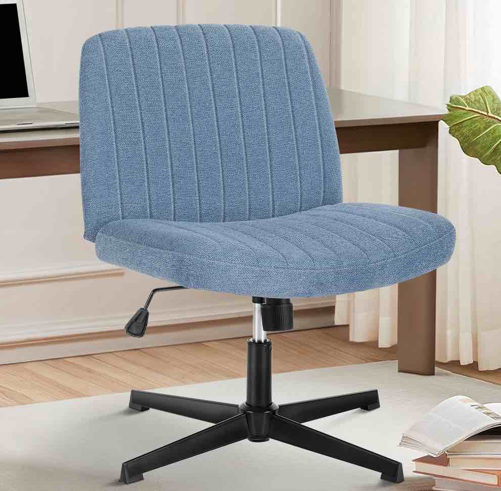 Office Chair Armless Criss Cross Legged Chair No Wheels, Comfy Home Office Desk Chairs, Adjustable Swivel Padded Fabric Vanity Task Computer Chair