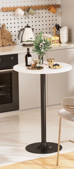 Homall Bistro Pub Table Round Bar Height Cocktail Table Metal Base MDF Top Obsidian Table with Black Leg 23.8-Inch Top  39.5-Inch Height  White