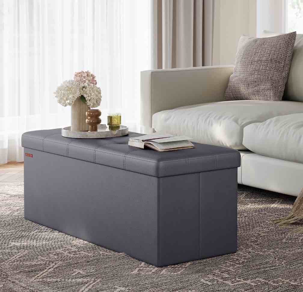 SONGMICS 43" Storage Ottoman Bench Folding Ottoman with Storage Hold up to 660lb for Living Room Bedroom Dark Gray