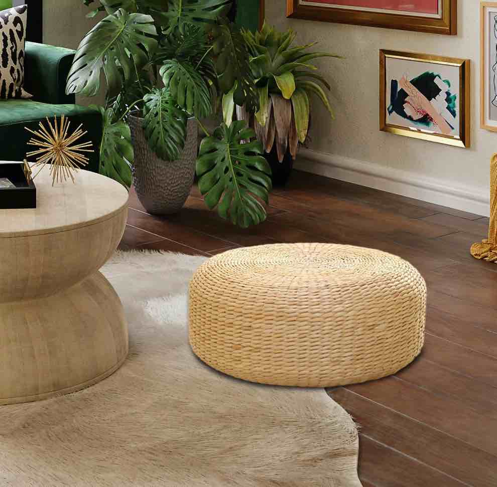 Meditation Cushion Tatami Seat Cushion Reading Home Decor Yoga Handmade Woven Futon Seat Cushion Rattan Floor Pillow for Living Room Bedroom 40cm diameter