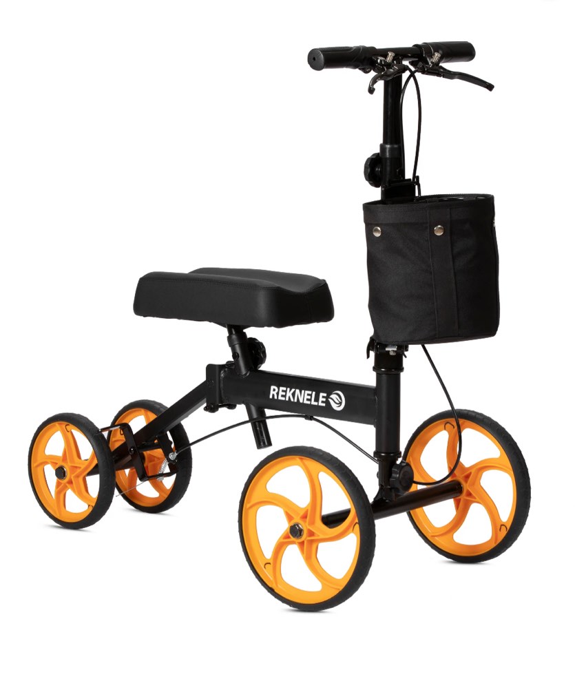 Elenker Steerable Knee Scooter with 10" Front Wheels, Foldable Knee Walker for Foot Injuries Crutches Alternative Black