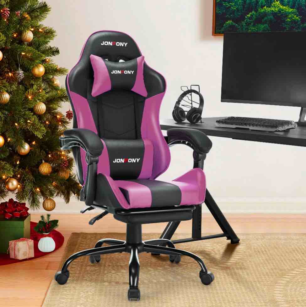 JONPONY Big and Tall 400LBS Gaming Chair, Ergonomic Design, Gamer Chair PU Leather with Footrest and Lumbar Support, High Back Office Chair Support 8 Hours Long Sitting, Computer Chair,Purple