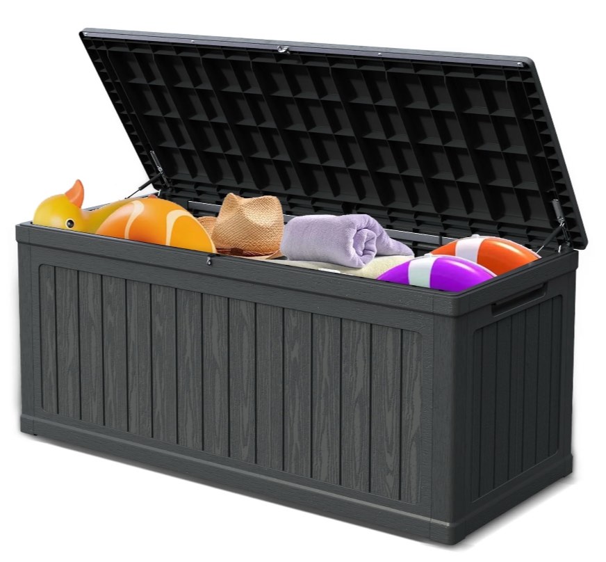CIRUI 260 Gallon Outdoor Storage Box with Lockable Lid, Extra Large Waterproof Patio Resin Deck Box with 1000lbs Surface Loading, Home Storage Box for Patio, Cushions,Toys, Black