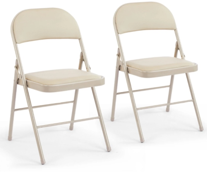 CONCETTA 2 Pack Folding Chair, Indoor Outdoor Portable Stackable Commercial Leather Padded Seat for Home, Office, Party, Kahki