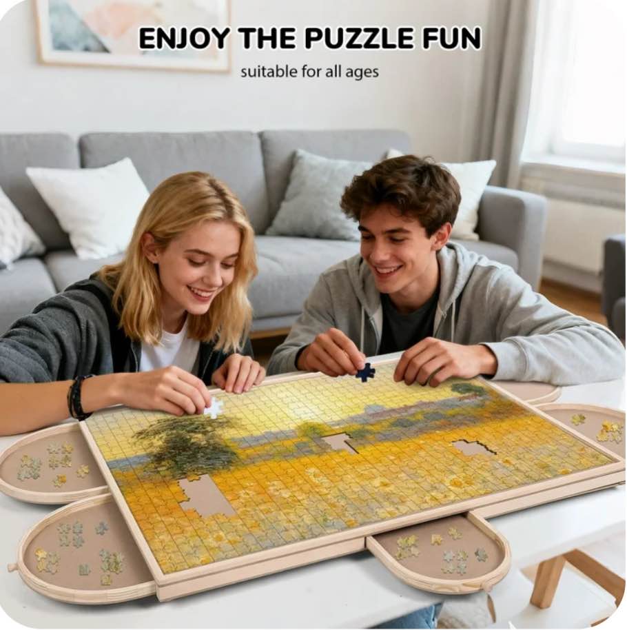 Crtynell 1500 Piece Puzzle Board With Drawers And Cover, 34" X 26" Wooden Rotating Jigsaw Puzzle Table, Spinning Puzzle Boards For Adults