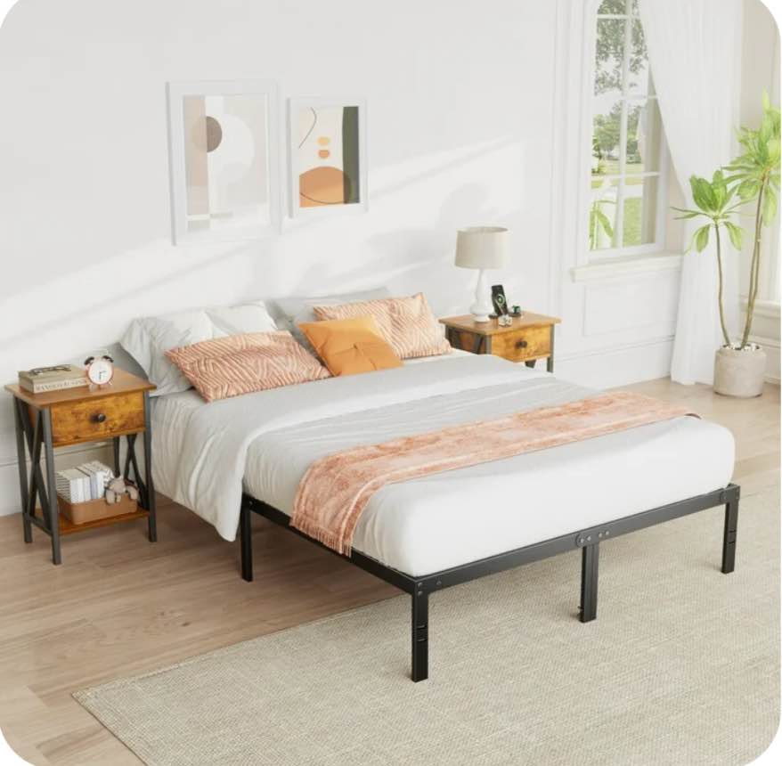 edx Bed Frame - Full Size Heavy Duty Platform Bed with Underbed Storage, 14-Inch High Steel Slat Support, Non-Slip Design, No Box Spring Required