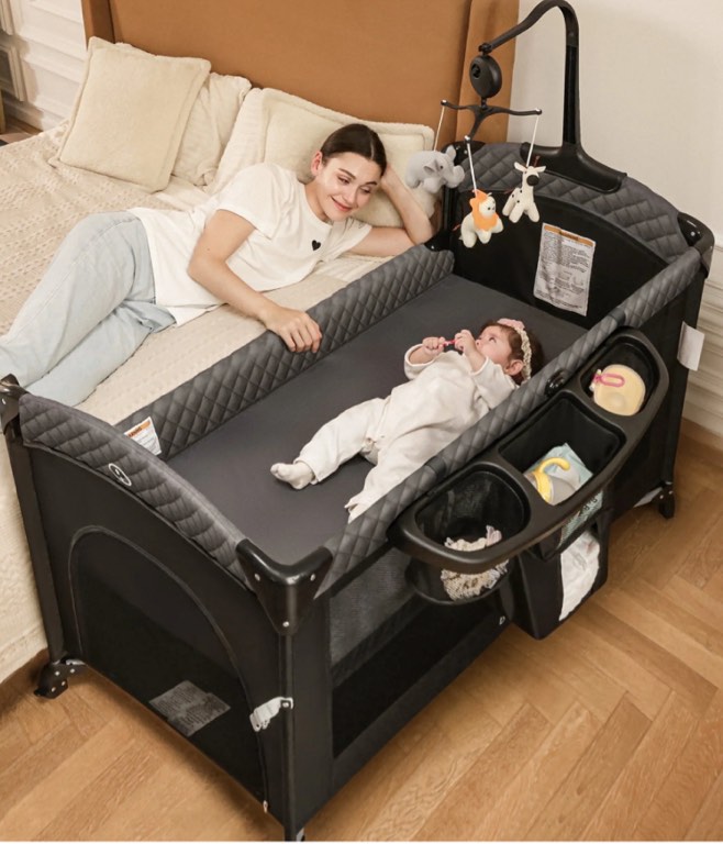 Babyeap 5 in 1 Baby Bassinet,Baby Sleeping Bed,Baby Changing Table,Baby Playpen,Standalone Baby Crib,Baby Bedside Bassinet for Newborn Baby,Black