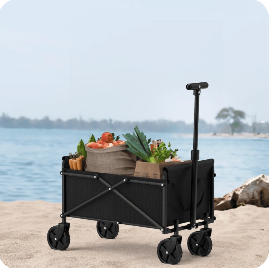 Foldable Wagon Cart with Wheels for Grocery Sports Garden Shopping Camping?Black