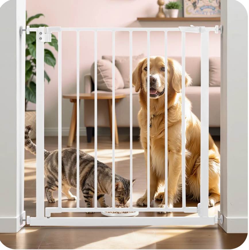 Pet Gate, Caveen 29.5''-32.2''Dog Gates for Stairs & Doorways, Gate for Ages 6 to 36 Months, White