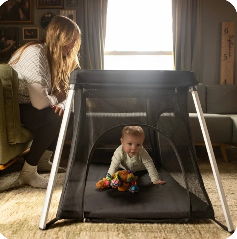 HARPPA Portable Travel Crib with Mattress, Foldable Playard for Baby and Toddler, 11lbs, Black
