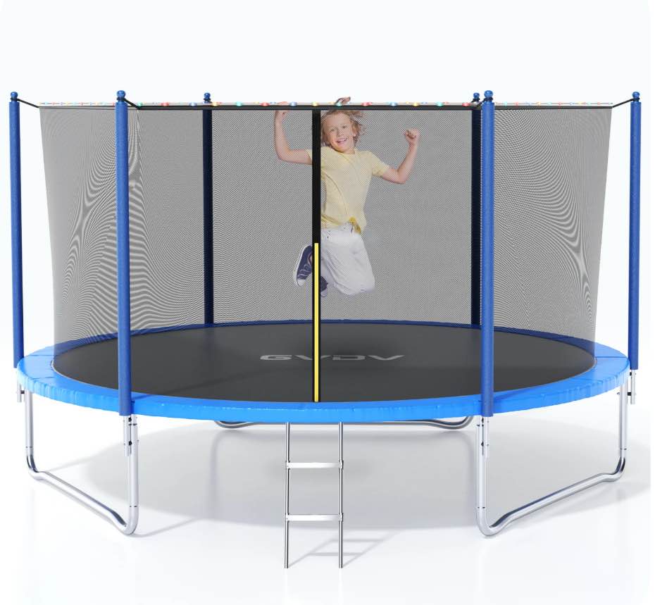 GVDV Outdoor Trampoline, 8' Backyard Recreational Trampoline with Enclosure for Kids & Adults