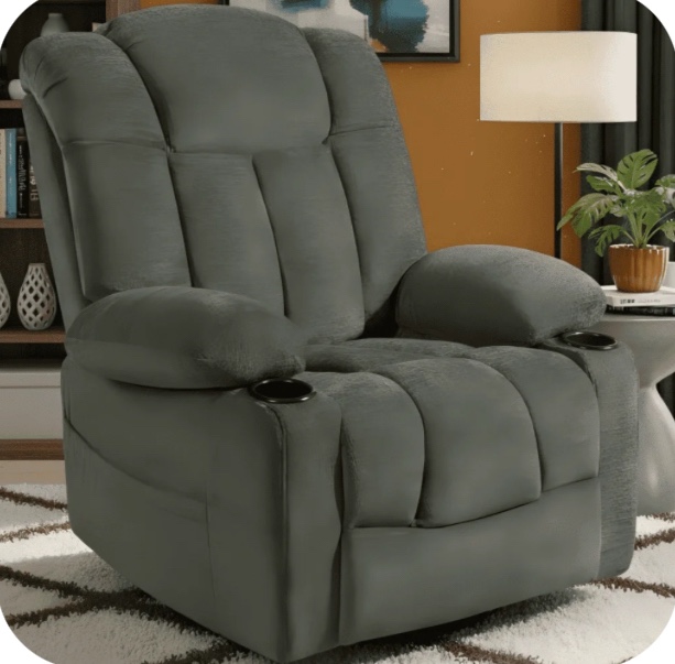 Swivel Rocker Recliner Chair for Adults with Heat and Massage, Rocking Recliner Single Sofa Seat with Cup Holders, Lazy Boy Recliner