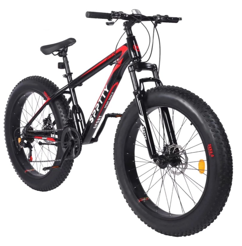 spptty 26" fat tire mountain bike,4" non-slip wide tires with 21 speed,dual disc brakes,bicycle for men and women,red