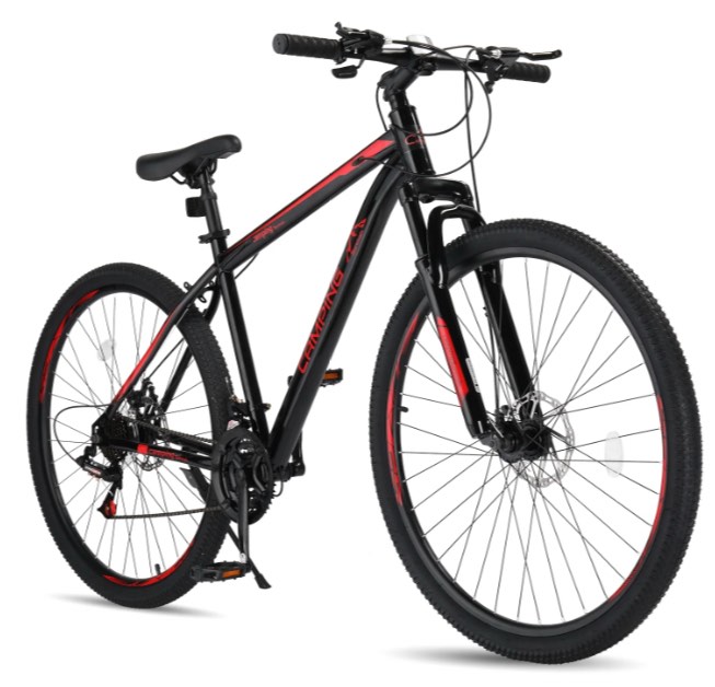 ubesgoo 29in mountain bike for adult, 21 speed mtb bicycle for men/women, dual disc brakes, carbon steel frame, black red