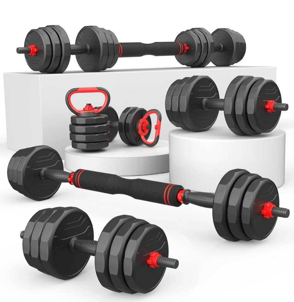 90lbs Free Weight Set with Connector, 6 in1 Dumbbells Set Used as Barbell, Kettlebells, Push up Stand, Fitness Exercises for Home Gym Suitable Men/Women