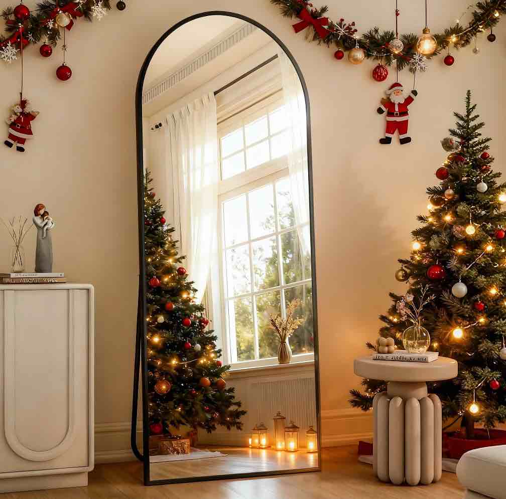 BEAUTYPEAK 64"x 21" Full Length Mirror Arched Standing Floor Mirror Full Body Mirror, Black