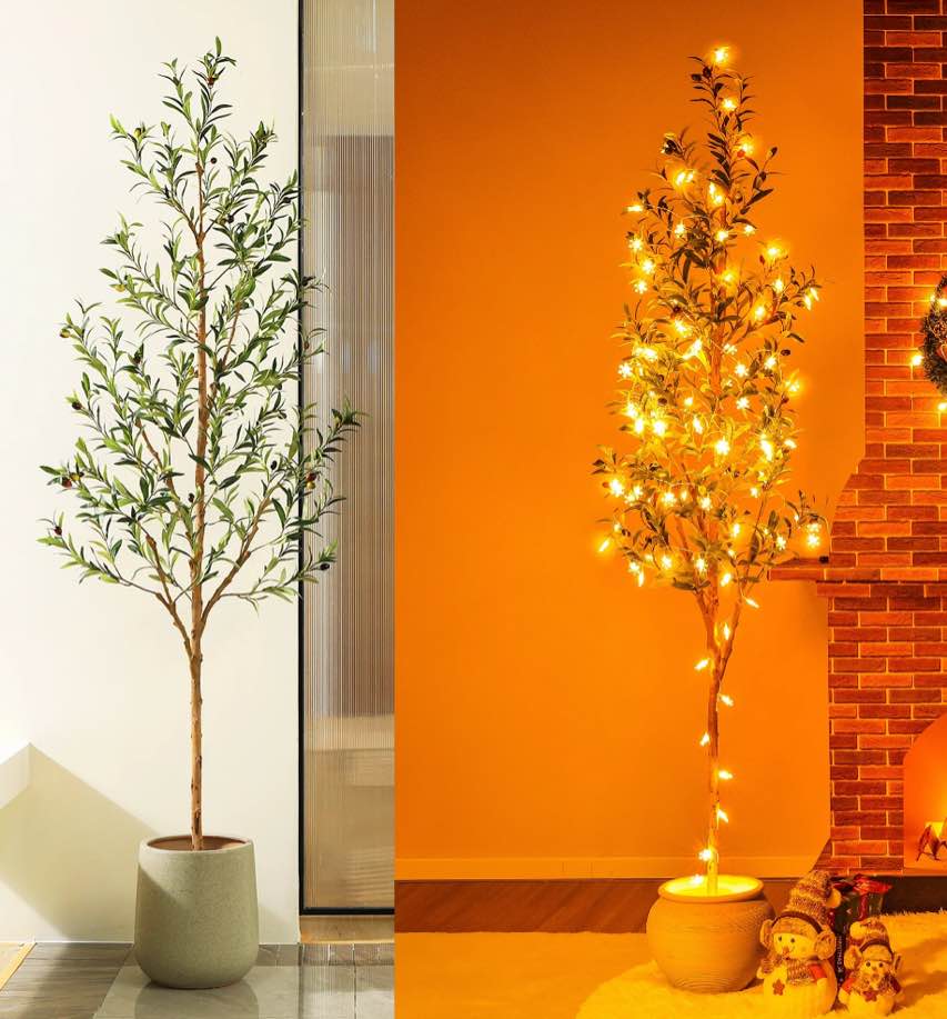 DR.Planzen 7ft Artificial Olive Tree Indoor, Tall Faux Olive Tree, Artificial Plants with Natural Wood Trunk and Lifelike Fruits for Home Office Decor