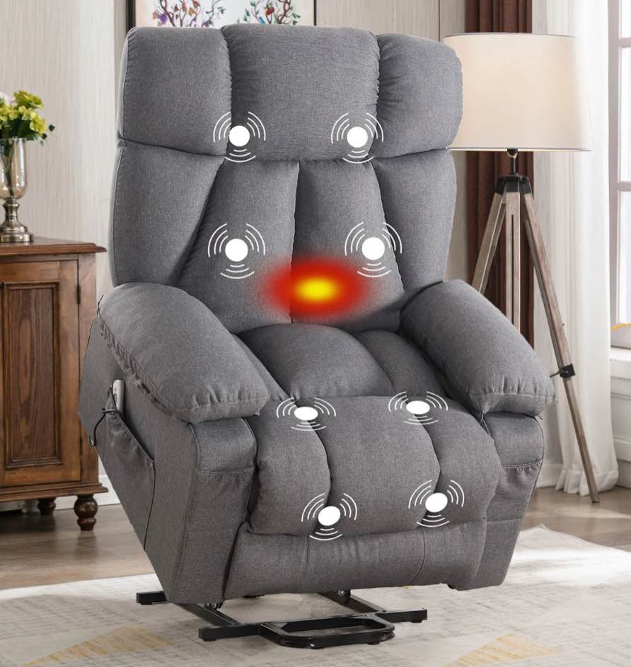 JONPONY Power Lift Recliner Chair Recliners for Elderly with Heat and Massage Recliner Chair for Living Room with Infinite Position and Side Pocket,USB Charge Port,Grey