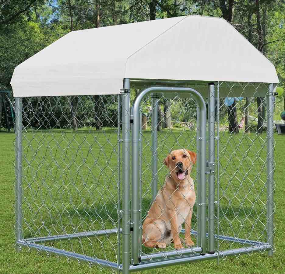 Selooye Outdoor Large Dog Kennel 40 x40 in, Heavy Duty Dog Enclosure with UV & Rain-Proof Fully Covered Roof, Rustproof Metal Mesh, Double Security Locks