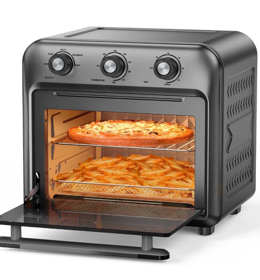 19QT Air Fryer Toaster Oven with Convection, 5-in-1 Countertop Cooker, Visible Window, Oil Free, 1500W, Black