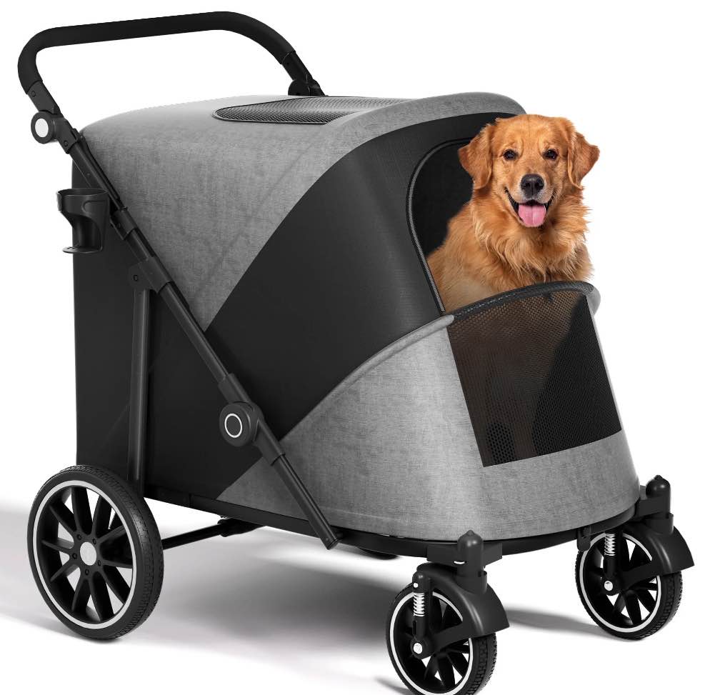 Zoolike XL Dog Stroller, Dual Access 4 Wheel Extra Large Pet Cage Foldable Travel Jogging Carriage Stroller for 2 Dogs,Max 200 Lbs