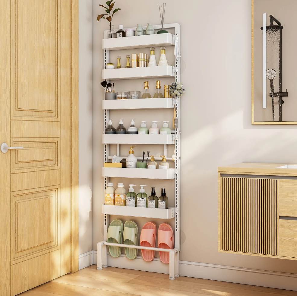 ABCOOL Behind Door Storage Organizer Rack  6 Tier Adjustable Hanging Baskets Free Standing Thin Metal Space Savers Room Storage Organizers  Back of Door Heavy Duty Storage