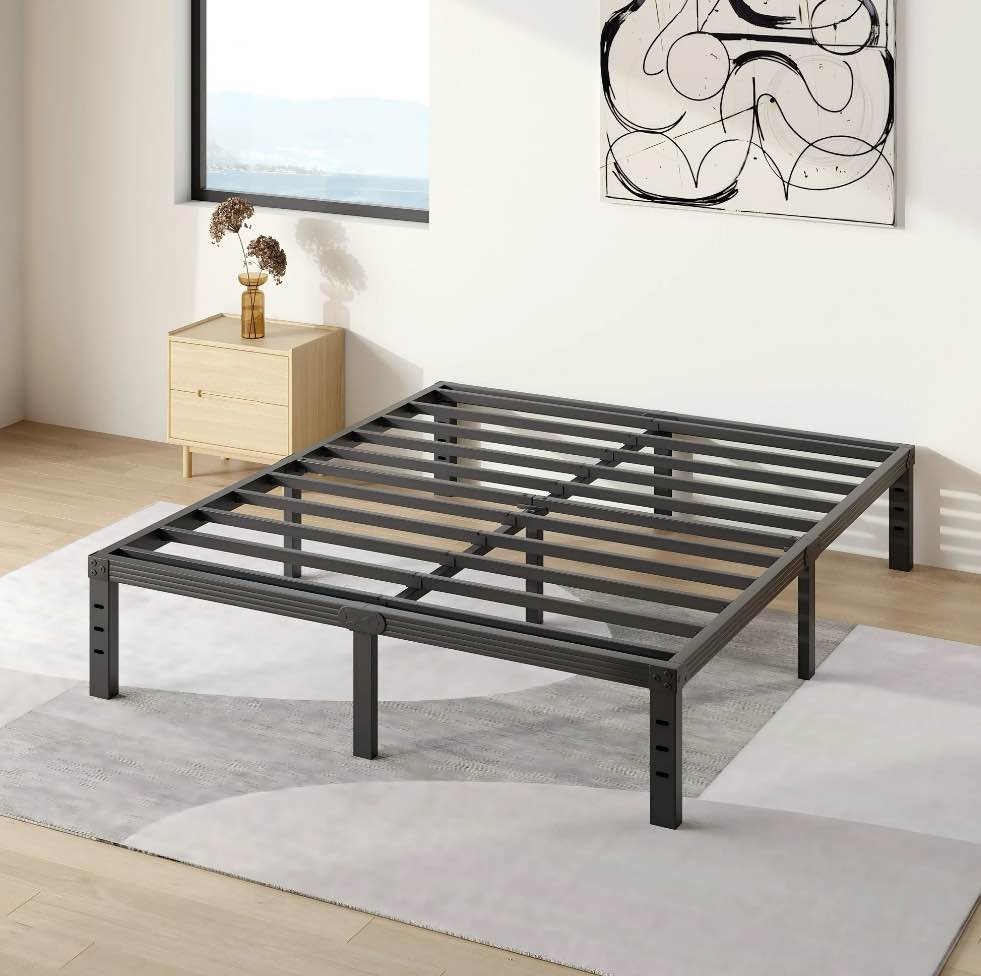 COMASACH 14 inch Full Bed Frame, Easy Assembly, No Box Spring Needed, Heavy Duty Metal Platform Full Size, Noise Free, Black