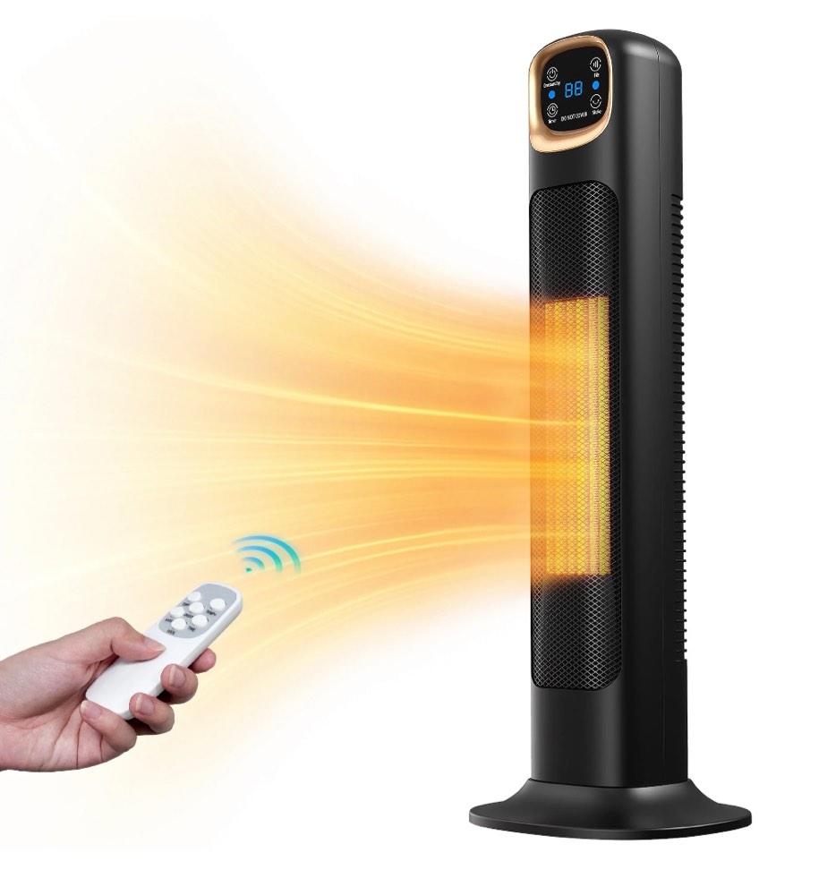 NFTIGB Space Heaters for Home, 24" 1500W Oscillating Electric Tower Electric Heater with Remote, PTC Ceramic Fast Heating,Black,New