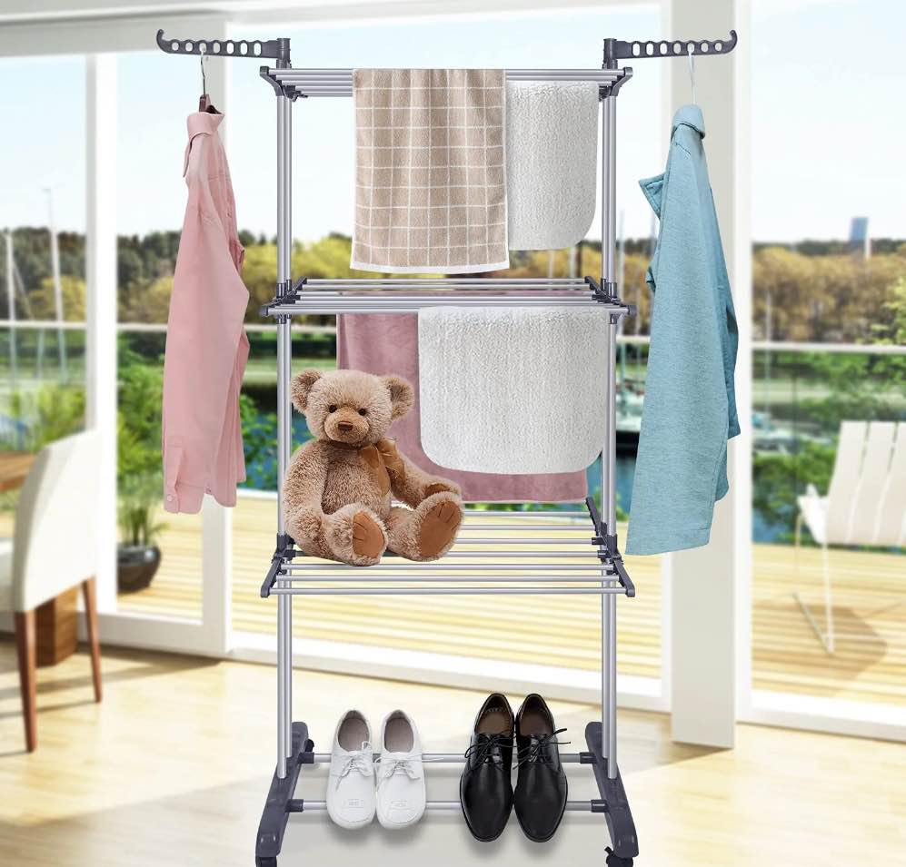 Flngr Drying Rack for Clothes  Foldable & Collapsible Drying Rack Free Standing Stainless Steel Laundry Drying Rack for Hangers  Garments  Towels and Clothing