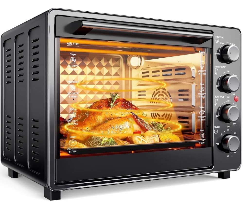34 QT Super-Large  Air Fryer, Oil-Less Air Fryer Toaster Oven Combo with Pizza, Warm, Broil, Toast, Bake, Air Fry, 5  Functions - Black