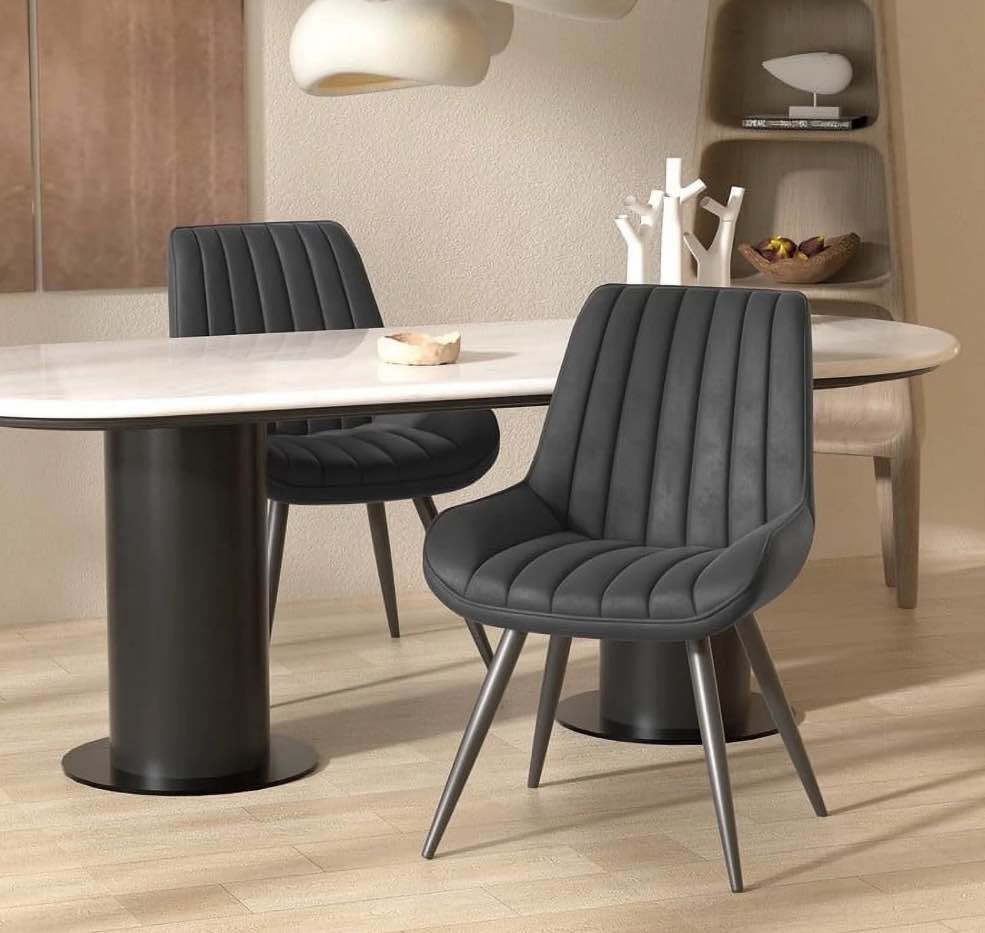Hawsaiy Modern Upholstered Dining Chairs Set of 2, Comfy Kitchen Side Chairs with Thick Cushions & Metal Legs, Black