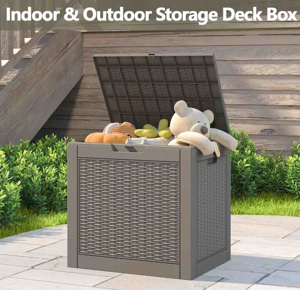 LHBcraft 31 Gallon Deck Box  Resin Outdoor Storage Box  Waterproof and UV Resistant Lightweight Storage Deck Box for Garden Tools  Supplies  Toys