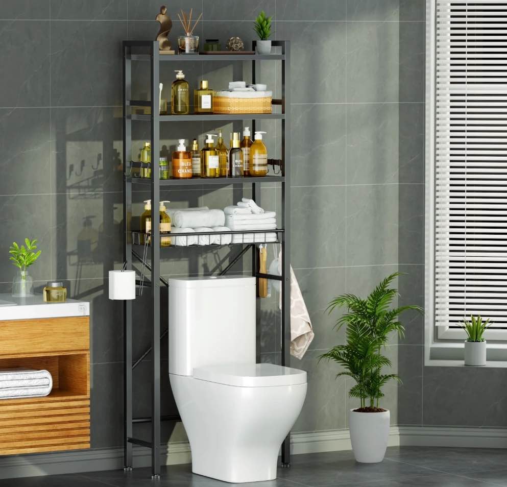 Capri Over The Toilet Storage, 4-Tier Freestanding Bathroom Shelf, above Toilet Space Saver Rack, Black