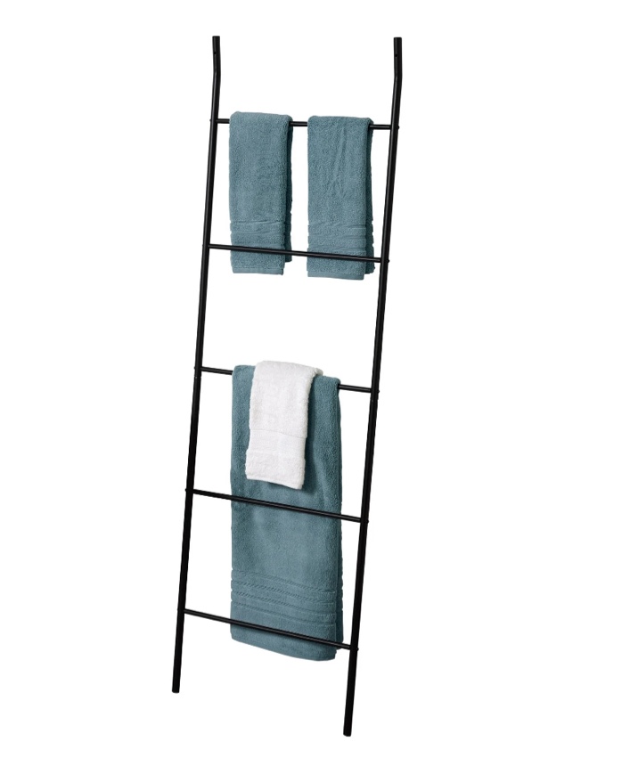 Zenna Home Leaning Towel Ladder, Linen and Towel Rack, 5 Tier, Rust Resistant, Matte Black